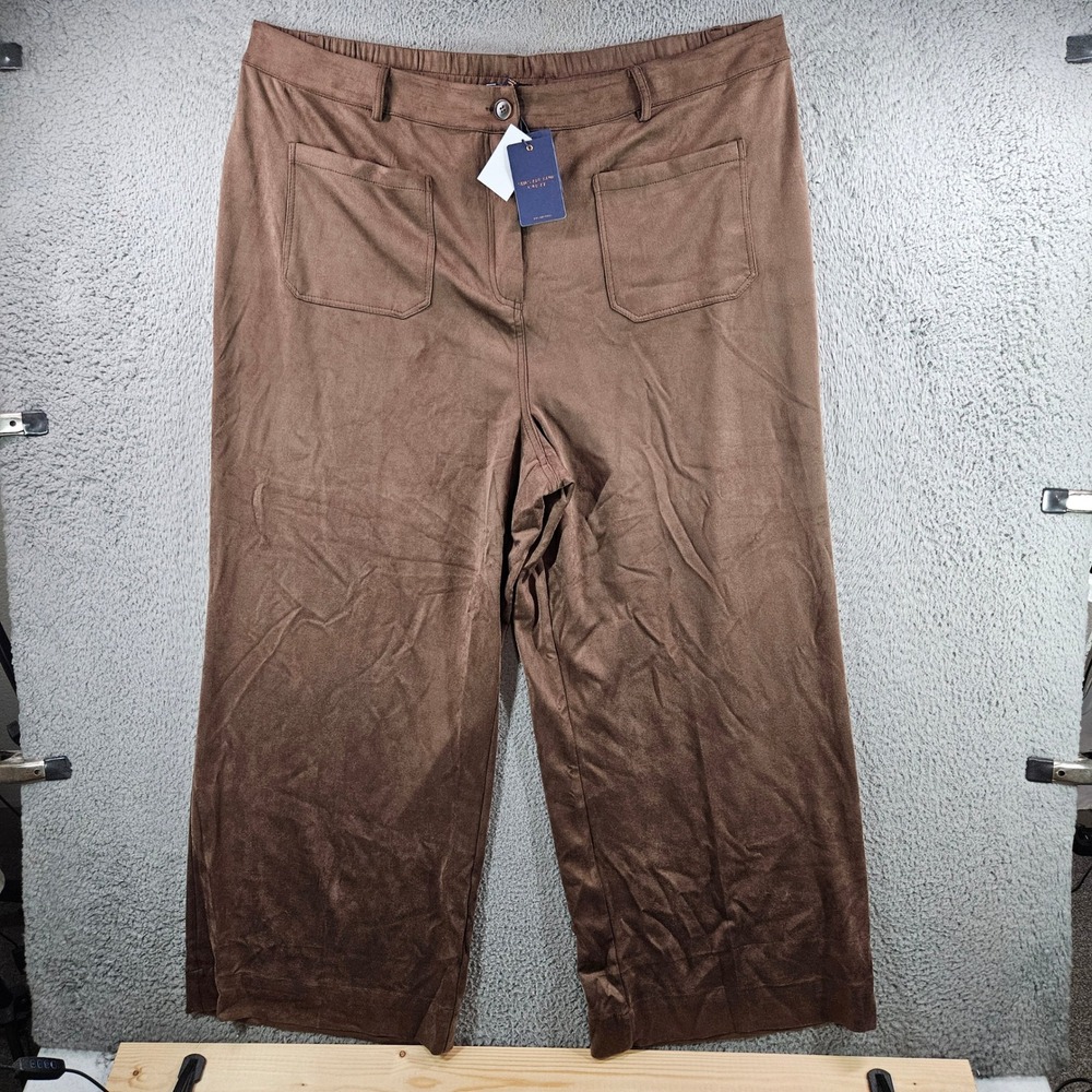 Skies Are Blue Curvy Brown Faux Suede Wide Leg Pants Plus Size 3X NWT NEW